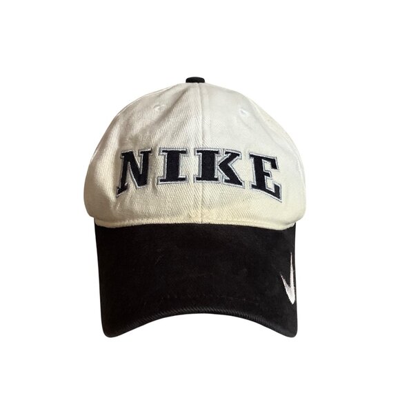 Vtg 90s Nike Two-Tone Snapback Cap Hat Black White Adjustable Unisex Cotton - Picture 1 of 6